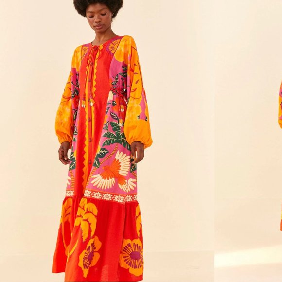 FARM Rio Sunset Patchwork Maxi Dress Tropical Dopamine - Picture 2 of 16
